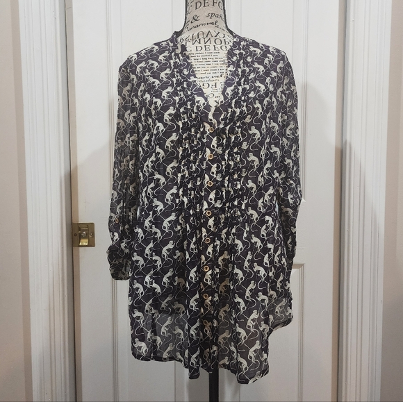 Maeve Tops - Maeve Black and White Floral Blouse